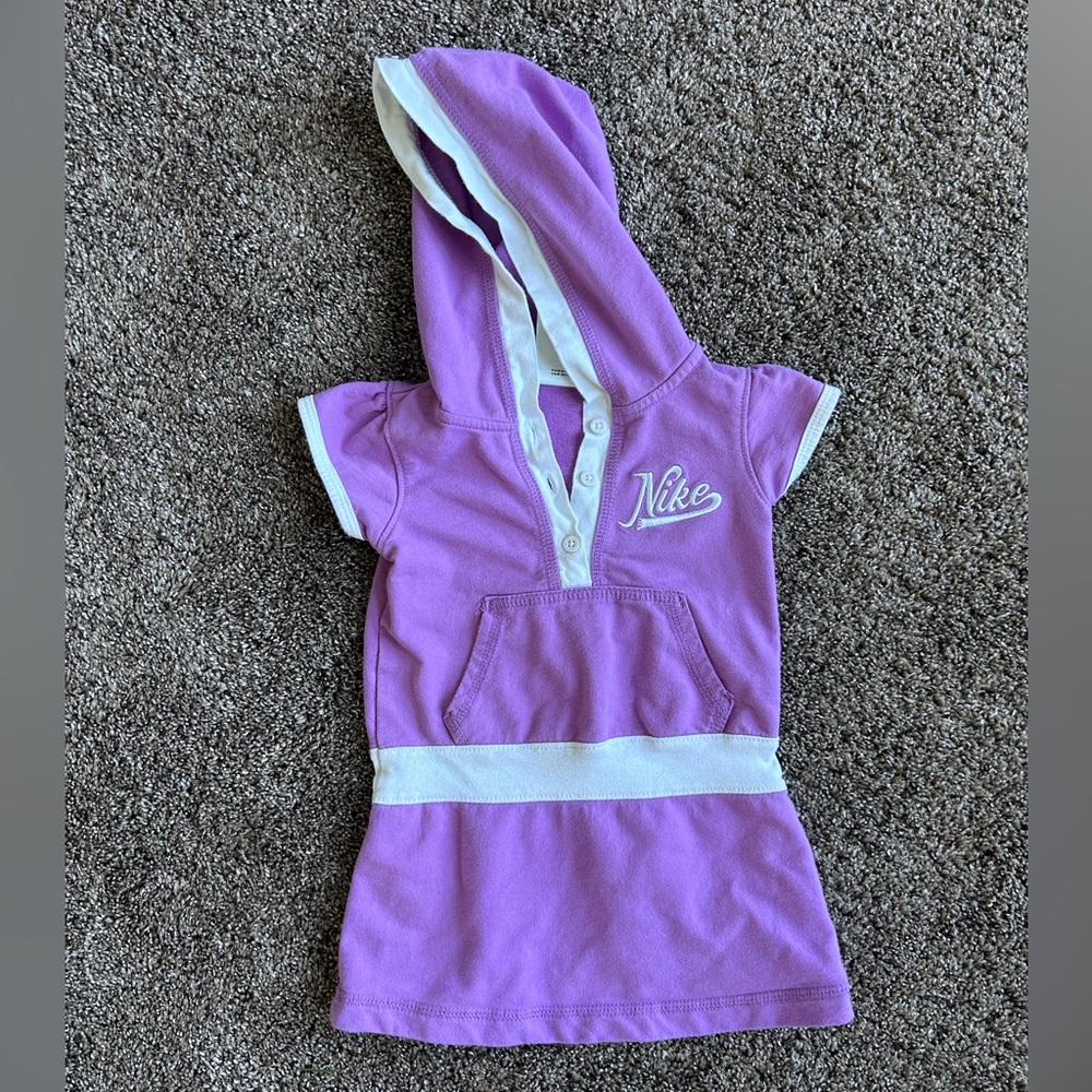 Nike Lavender Hooded Short Sleeve Dress with White Trim Size 2t